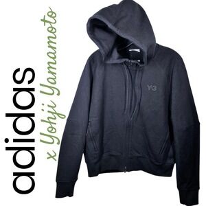 Adidas Y3 Yohji Yamamoto Black Dual Zip Hoodie Elevated Streetwear Quiet Luxe, S